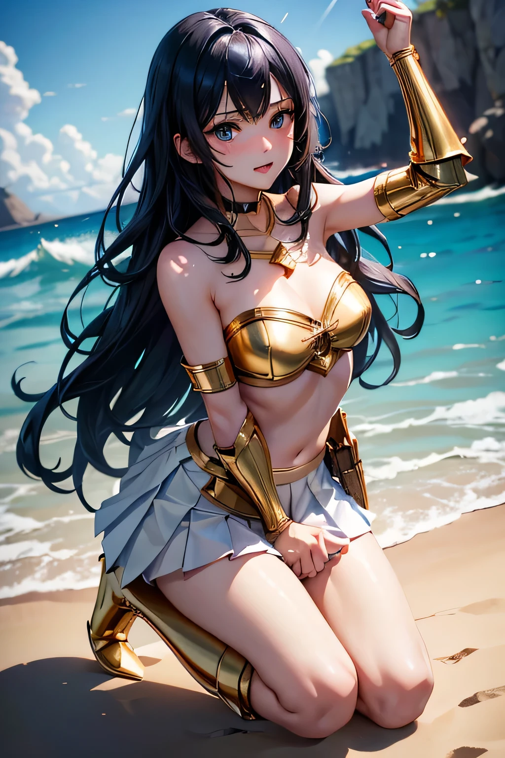 Beautiful Asian girl, 18 years old, light bikini knight girls, sexy lady, medium breasts, camel toe, long sword,