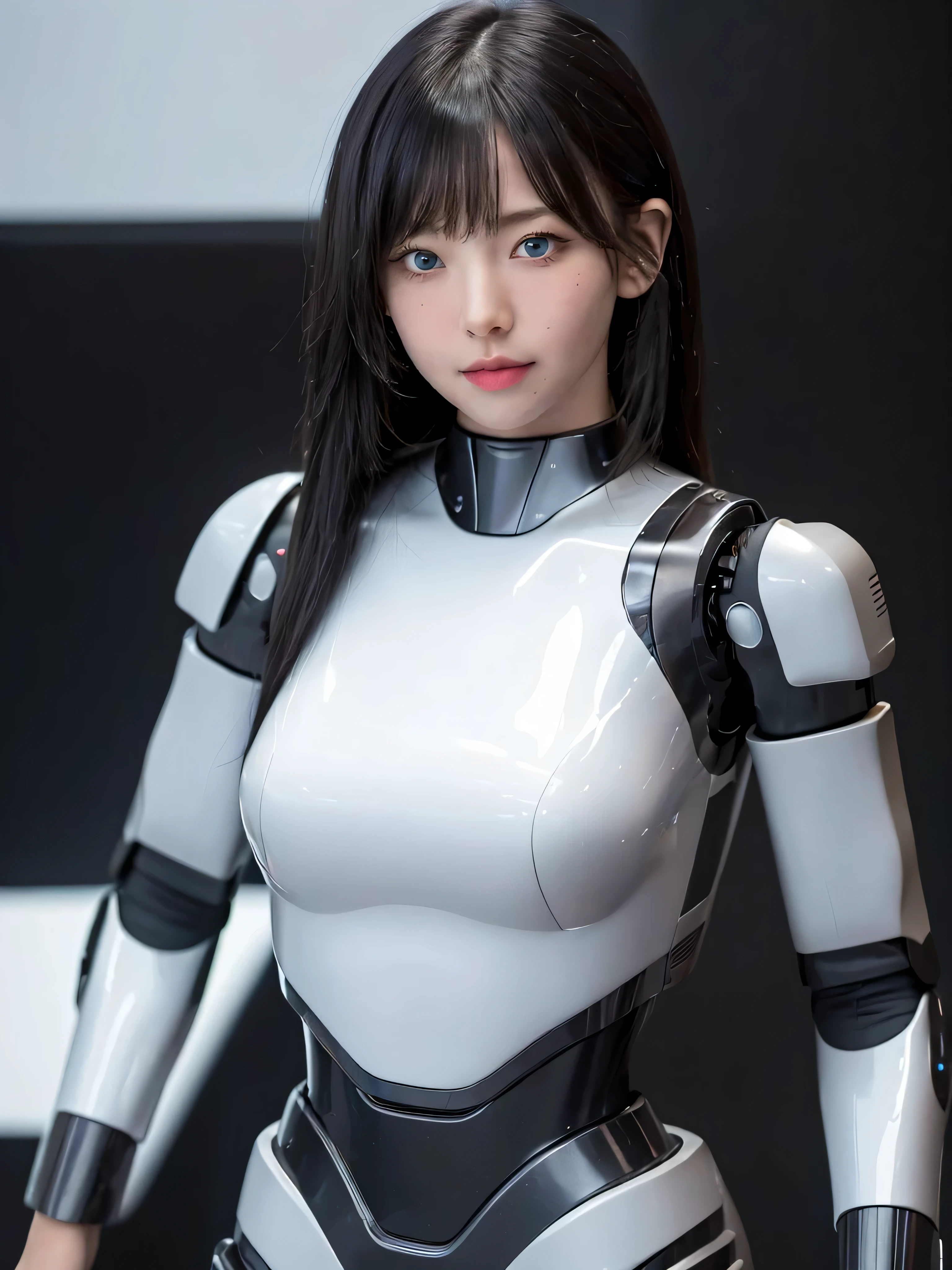 masterpiece, best quality, extremely detailed, (photorealistic:1.4), (RAW photo) (RAW photo) (8K, 4K, Best Quality, hight resolution, 超A high resolution:1.1), (masutepiece, Realistic, Photorealsitic:1.1), 1girl in, Japaese Cyborg girl,Plump , control panels,android,Droid,Mechanical Hand, Robot arms and legs, Black Robot Parts,Black hair,Mechanical body,Blunt bangs,White robotics parts,perfect robot girl,future laboratory,cyber pank,charging spot,laboratory,long tube,thick cable connected her neck,ceramic body ,mechanical body, ear antenna,mechanical ear cover, black leggings,mechanical costume,android,robot,humanoid,cyborg,japanese teenager android ,mechanical chest,perfect cyborg girlmasterpiece, best quality, extremely detailed, (8K, 4K, Best Quality, hight resolution, 超A high resolution:1.1), 8K portrait,1girl in, Japaese android girl,android teacher,Plump , control panels,android,Droid,Mechanical Hand, ,Robot arms and legs, Black hair,Mechanical body,Blunt bangs,White Robotics Parts,perfect robot woman,Charging spot,Long Tube,A thick cable was connected to her neck,ceramic body ,android,robot humanoid,a bit chubby,panty,full eyes,perfect mechanical body,white robotics body,future assembly plant,white body,She has repaired,black sponge joints,android,perfect machine body,white robot body, body by hrp-4c, blue eyes, sharp face shape, 20 years old, hrp-4c's robot body suit, robot suit from HRP-4C, cute face shape, sexy face shape, aespa karina's face