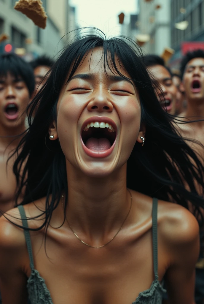 3d image of young woman in red dress Laughing madly Like a crazy person who eats the house, eats the city, becomes the leader of the country under the Thai flag.
There are many people who are afraid.
The father stood and applauded with joy.
wear red clothes