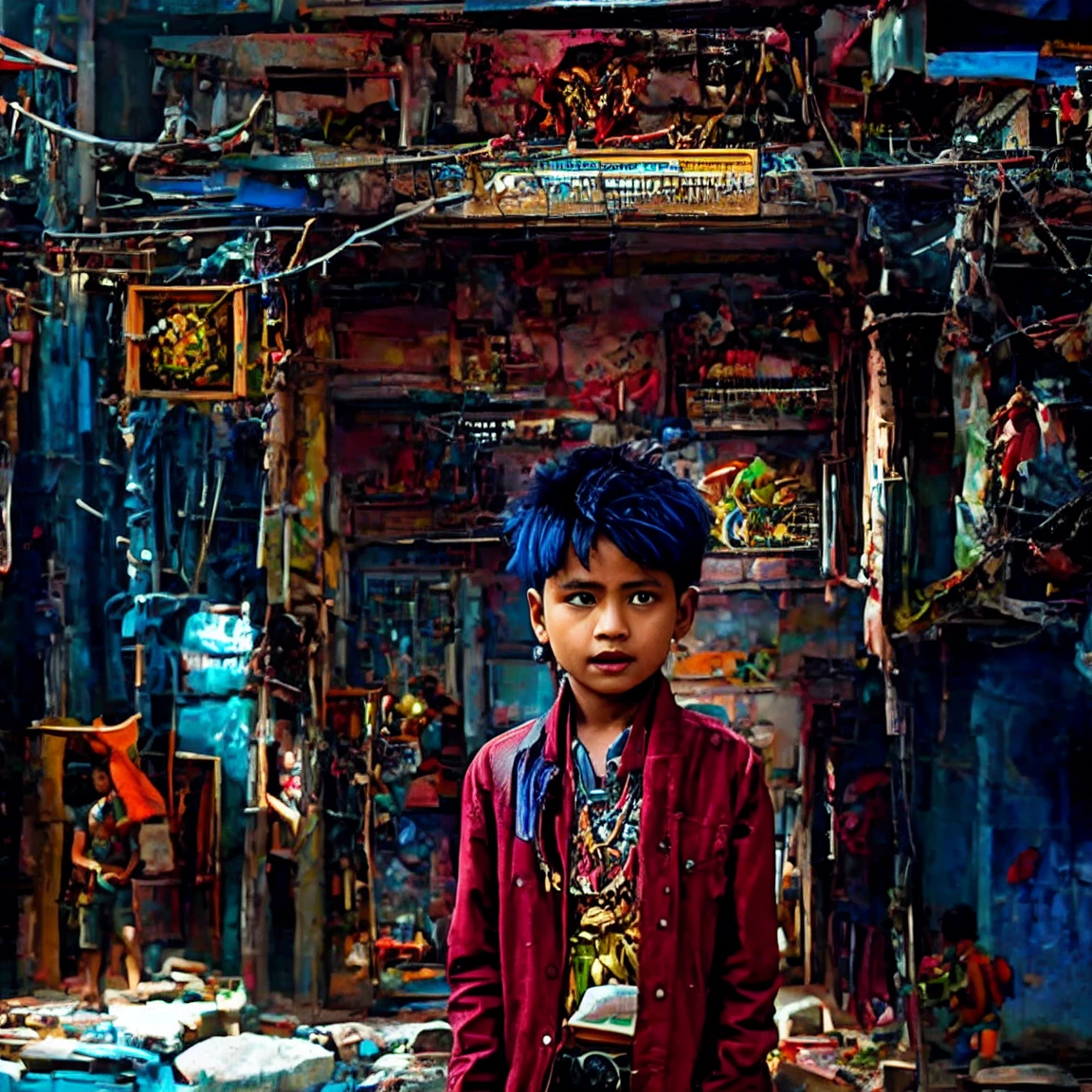 a realistic nepali punk boy in a futuristic room, cinematic

