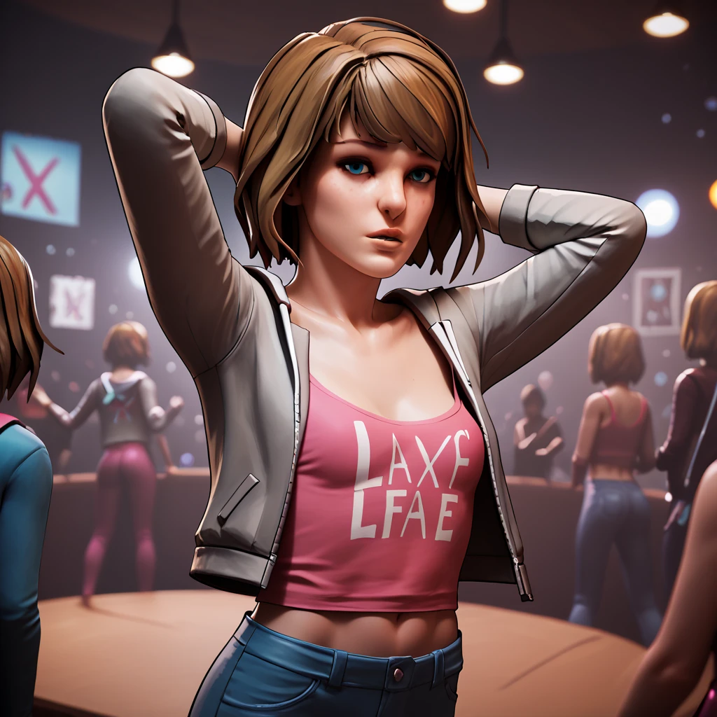 score_9, score_8_up, score_7_up, score_6_up, max-caulfield, life-is-strange, 1girl, short hair,,blonde hair, blurry background, lips, blue eyes,dressed as a stripper,dancing