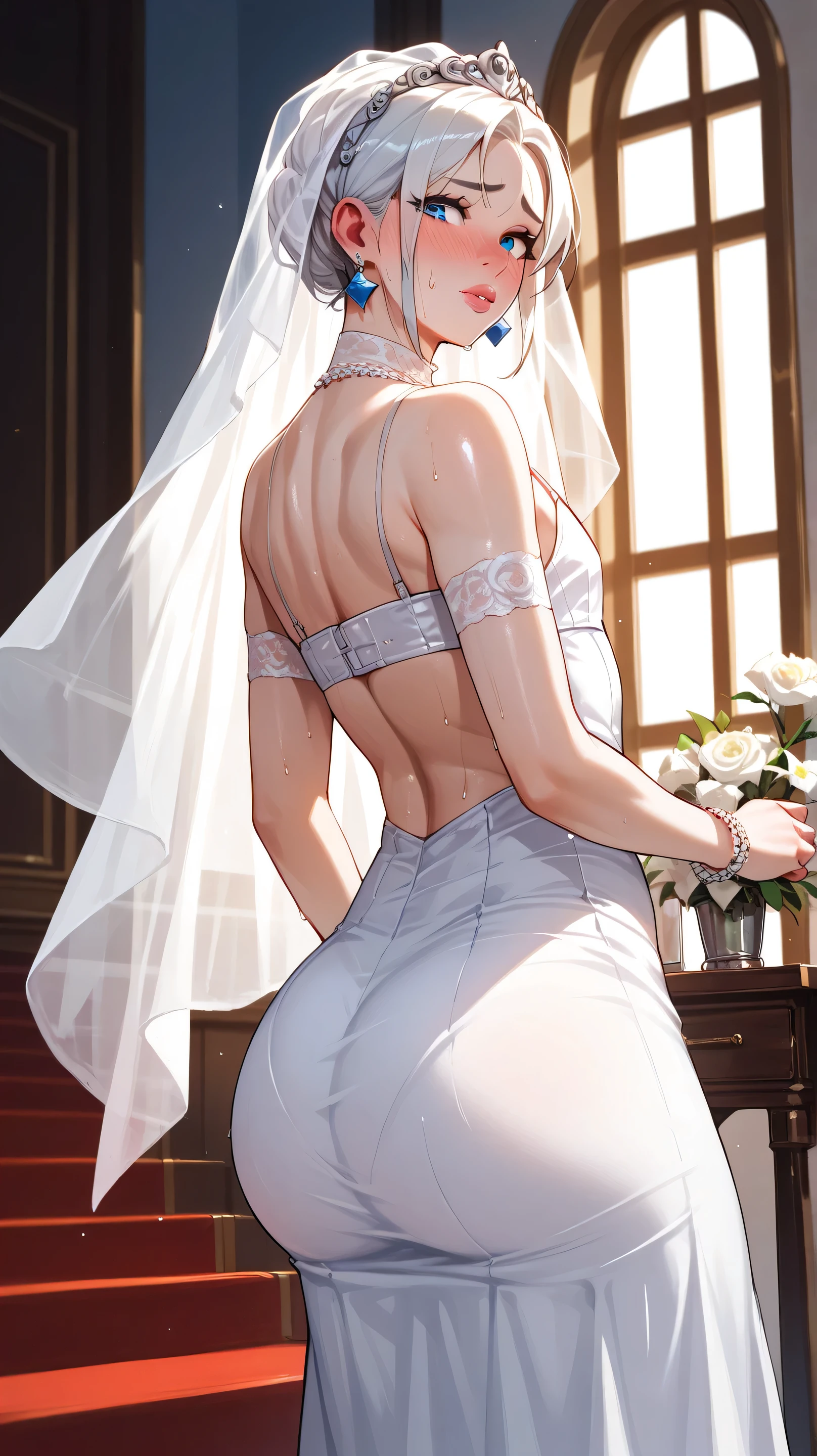 masterpiece , modern, Verism, masterpiece, super detail, best quality, 4K ,(whole body)、(upright)、Cute single women、Wedding dress