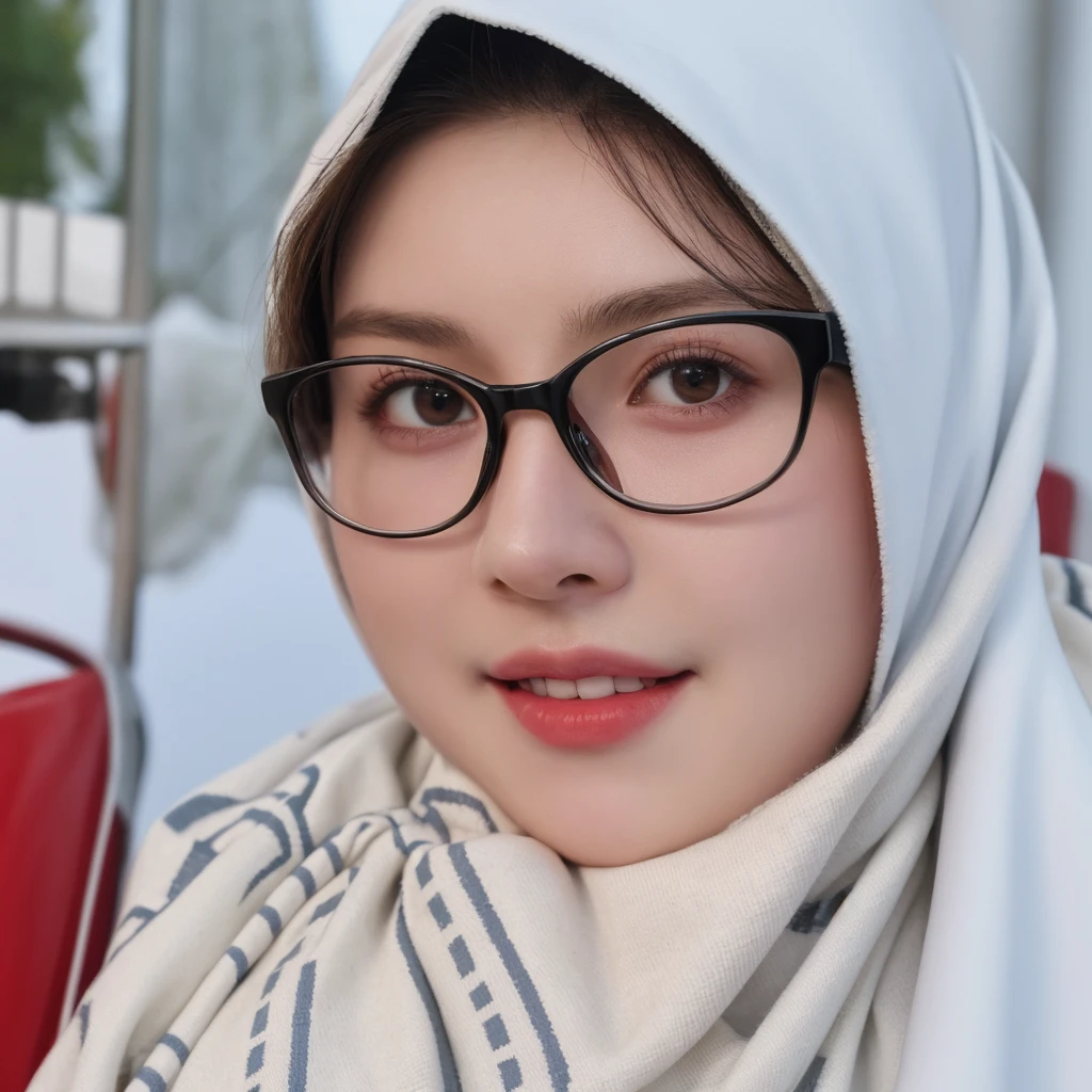 muslim woman wearing glasses and a black hijab, with glasses, with square glasses, spectacled, with accurate face, close up potrait, wearing square glasses, with glasses on, with black eyeglasses, wearing black frame glasses, wearing thin large round glasses, !!wearing modern glasses!!, with kind face, faridah malik, professional profile picture, girl with glasses