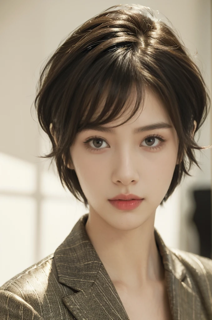 (Photo Real:1.4), (hyper realisitic:1.4), (Smooth lighting:1.05), 1 girl, so embarrassed that I instinctively turned face away, open your mouth to say something, Close-up of the face, Soft lighting, Back lighting, (cheerfulness:1.2), (Finest Real Textured Skins), Narrow-eyed, Super fine face, glowy skin, retinas, Anatomically correct, acurate, (short Hair:1.1), bangs, Textured skin, High quality, high details, Best Quality, High resolution, indoor,