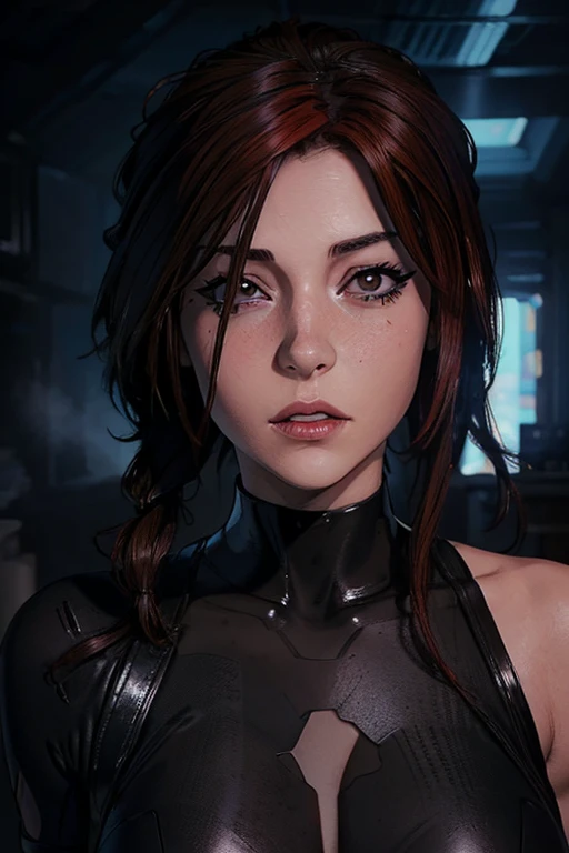 Scene from the movie, close-up shot of Sexy Catwoman from DC, big breasts, distorted space, distorted undead in the background, lens flares, light shafts, intricate details, high detailed, volumetric lighting, 4k rendering, stock photo, hyper-realistic, realistic textures, dramatic lighting, Unreal Engine