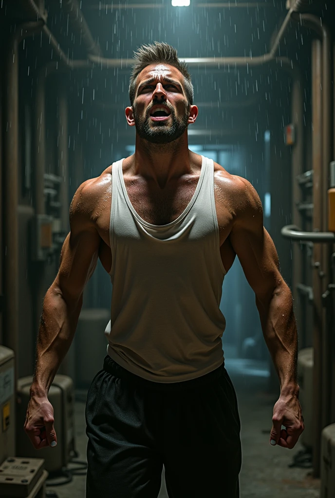 Bully fighting man in the rain,