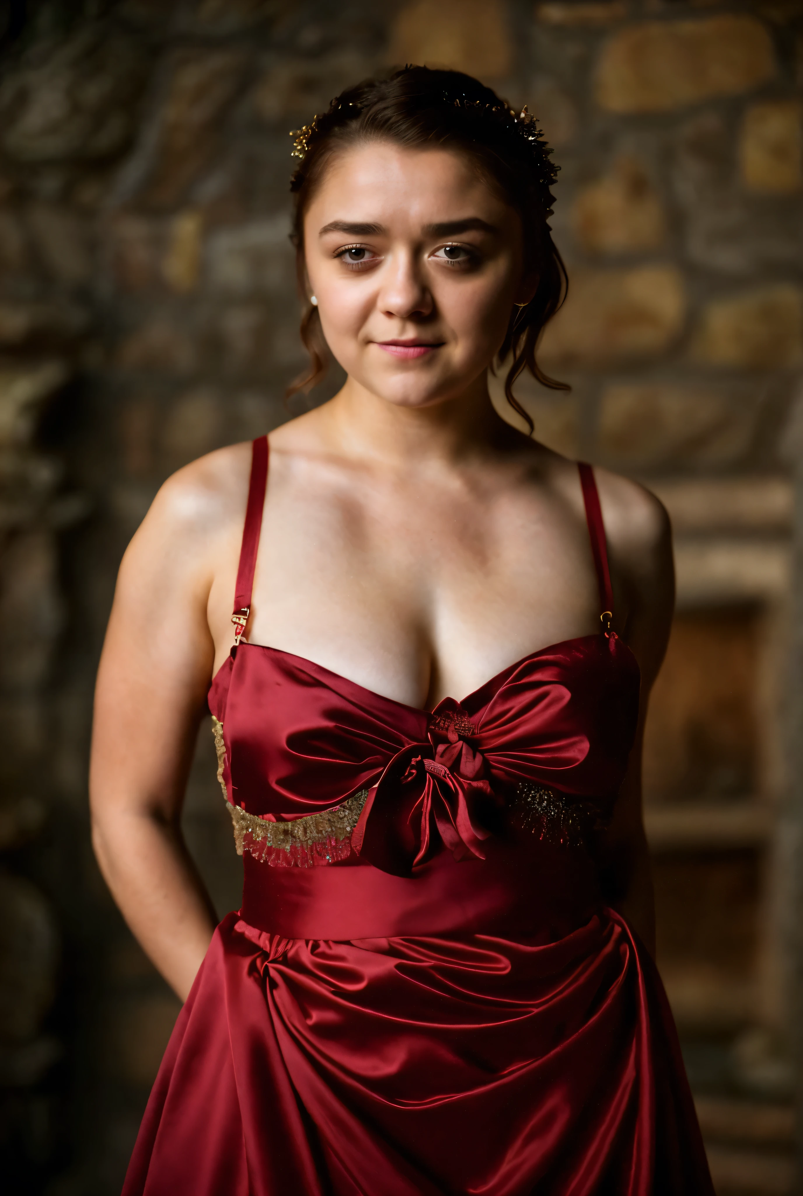 Foto RAW, Arya Stark, Stunning Beauty, Ravishing, Enchantress, Extremely gorgeous lady, Arya Stark PLAYED BY MAISIE WILLIAMS, Queen Arya Stark, she a mature woman now, milf, sexy mediaeval battle dress, gladiator woman, body, 40 years old Woman, Roman slave dress, cotton dress, busty mediaeval costumes, body revealing costumes, perky breast, big natural breast, erotic costumes, lusty physique, seductive figure can capture every people's attention, Game of thrones costumes, revealing captivating figure, Mediaeval costumes, revealing clothes, A tomboy, she would rather fence than dance, warrior queen , game of thrones screen caps, Game of Thrones Series, (pele altamente detalhada: 1.2), 8k UHD, DSLR, soft-lighting, alta qualidade, grain of film, Fujifilm XT3, flawless picture, highly detailed, detailed Beauty, intricate, 32k, sharp picture,