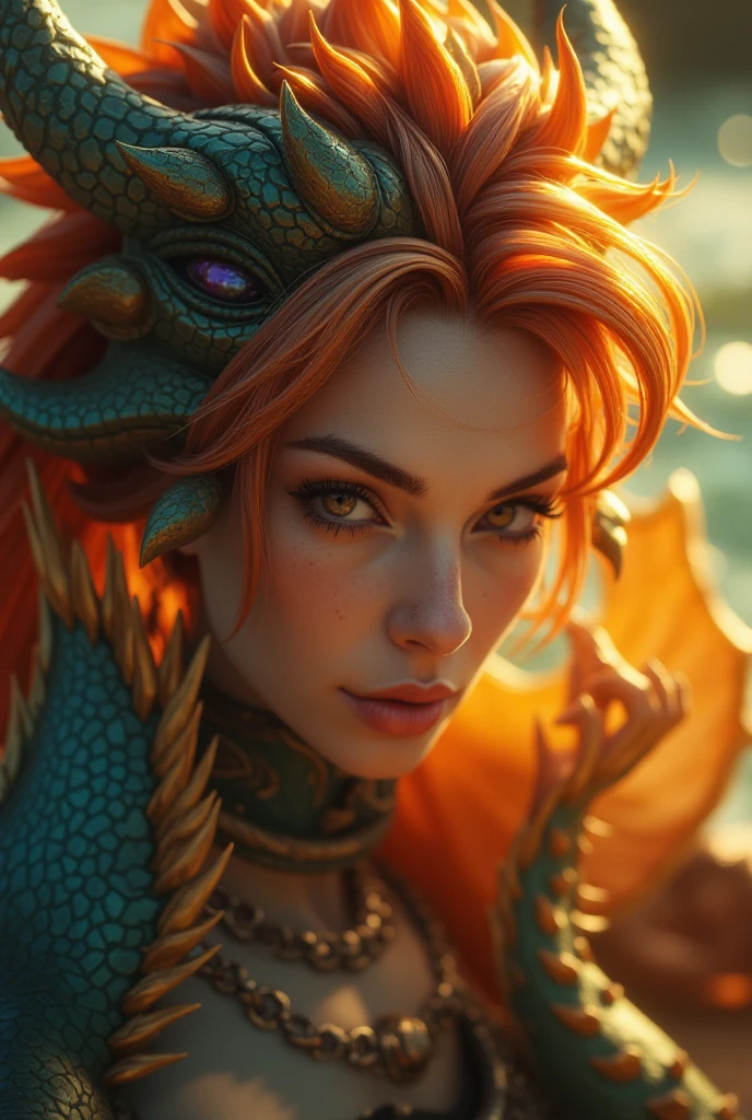 beautiful detailed eyes, beautiful detailed lips, extremely detailed eyes and face, longeyelashes, 1 woman, dragon hybrid, half-naked, mischievous expression, cinematic lighting, dramatic dynamic pose, epic fantasy, photorealistic, (best quality,4k,8k,highres,masterpiece:1.2),ultra-detailed,(realistic,photorealistic,photo-realistic:1.37),vibrant colors, dramatic lighting, fantasy art, cinematic composition