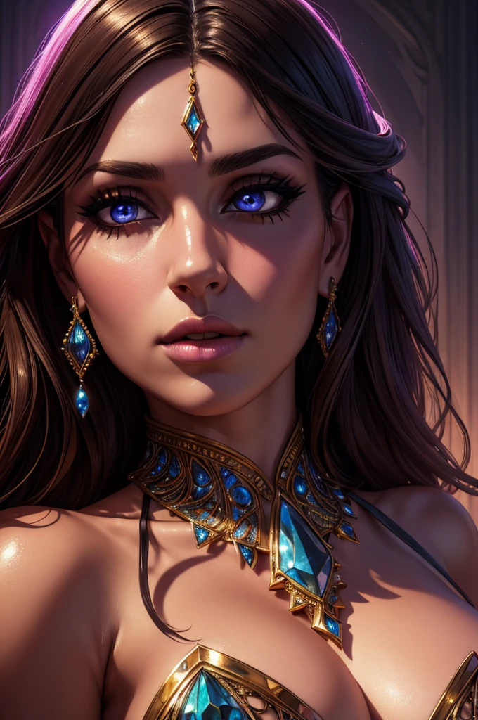 a beautiful woman with expressive detailed eyes, beautiful detailed lips, extremely detailed face, longeyelashes, intricate jewelry, ornate headpiece, flowing gown, dramatic lighting, studio lighting, high contrast, vivid colors, cinematic composition, professional photography, masterpiece, 8k, photo-realistic, hyper detailed