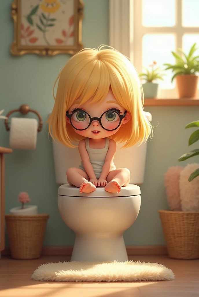 Ultra-realistic, 4k, 1girl, cute face, pretty face, sexy face, cute eyes, body, flat chest, short stature, brown wavy hair, tight white crop top, tight white shorts, white sneakers, nervous facial expressions, in bathroom near the toilet,