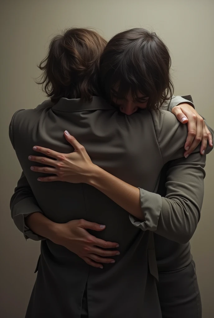 man with his back woman hugging him with her hands on his back