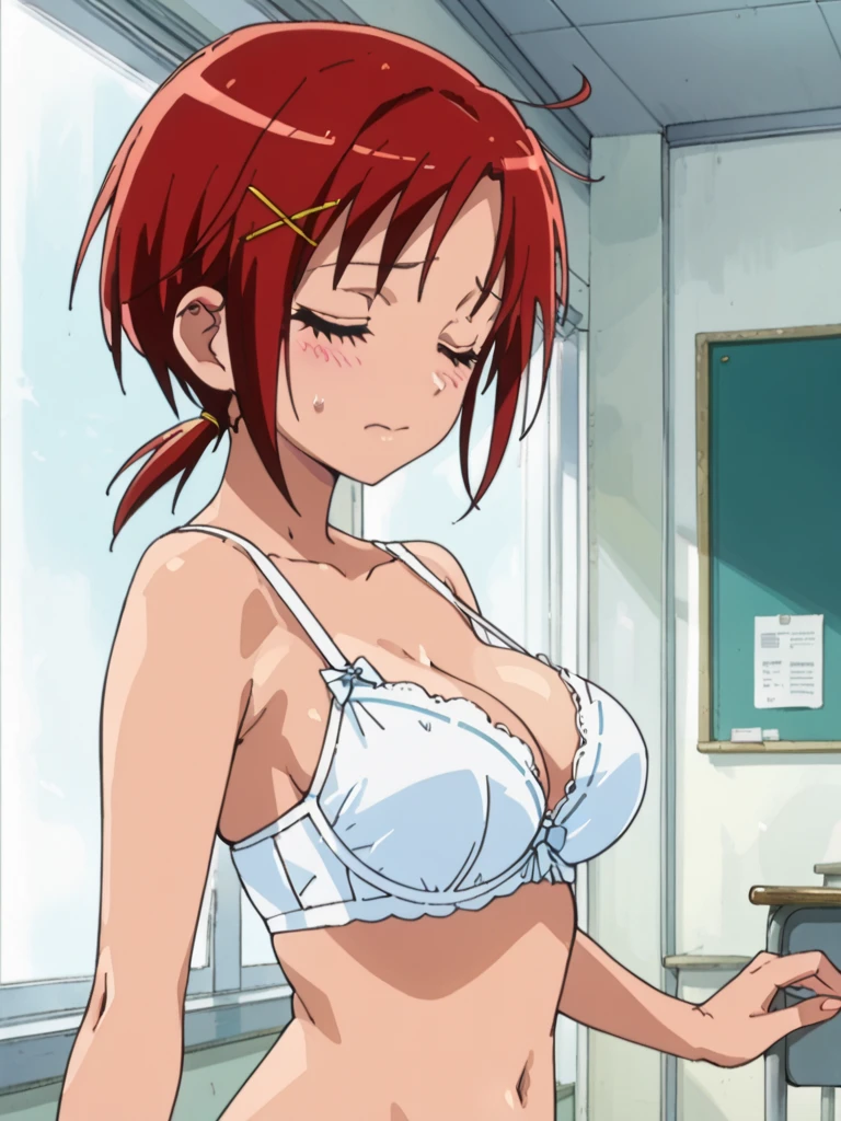 1990s (style), 1980s (style), retro artstyle, One girl, red_hair, long hair, bangs, naked, in a spa, NSFW
