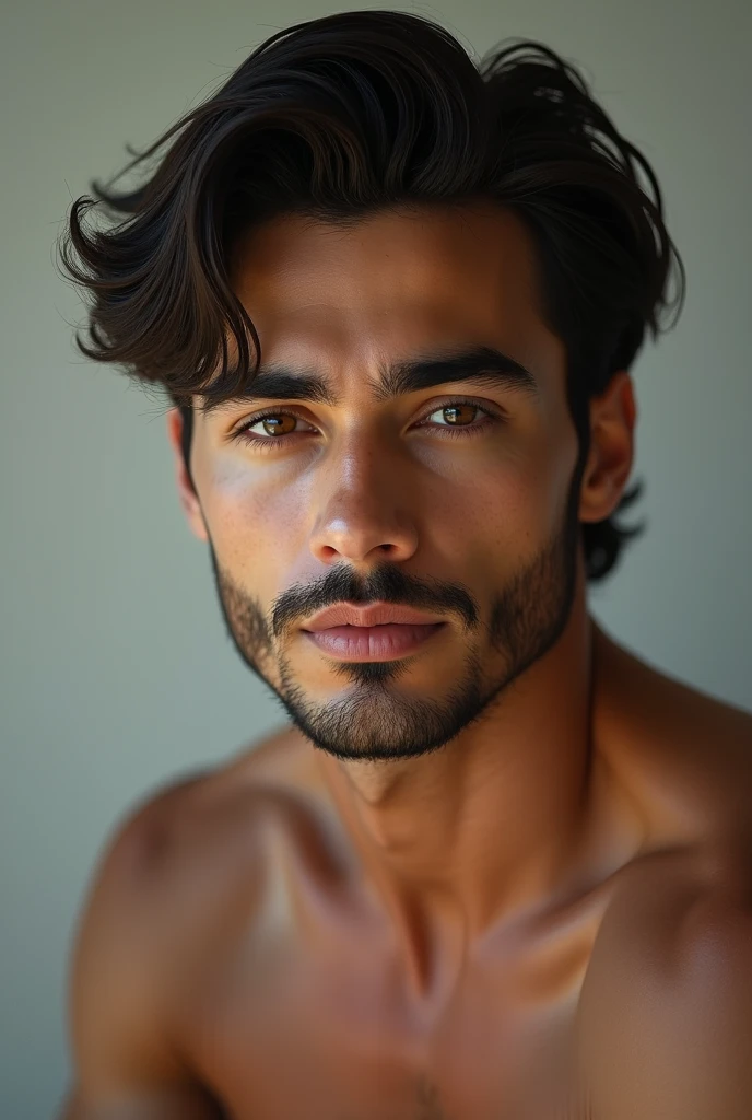 Modèle Instagram saoudien, il s’appel Omra , Ultra réaliste, le réalisme, très détaillé, corps incroyable, beauté charmant, traits du visage plus sexy, Beauté pure, 28 ans, yeux verts, brun, barbue, SFW, dents esthétiques, style vestimentaire chic minimaliste,Pendant un shooting au studio photo