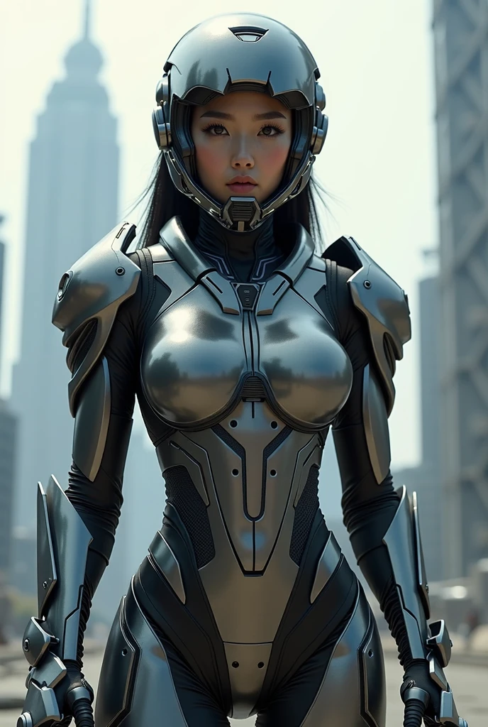 1girl, solo, Japanese girl, (((cyborg:1.4))), cyborg girl, cyborg armor, cyborg clothing, beautiful detailed eyes, finely detail, bright pupils, turquoise eyes, full body, large breasts:0.8, (((floating hair))), looking at viewer, pov, female focus, puffy eyes, long hair, gorgeous hair, air bangs, dynamic pose, dynamic angle, close-up, thighs open, showing panties, boobs exposed, fighting stance, fighting pose, run forward, running,(((golden metallic color | red metallic color | blue metallic color))),(((Metallic luster, metal reflective, mechanical details, extremely mechanical details, complex mechanical structure))), (((Mirrored Power Armor, fallout 4, fallout))), 

defeated, corpse, bleed, battlefield, mechanized background, giant robot in the background, outdoors, cinematic lighting, Cyberpunk world. Cyberpunk metropolis, neon, Sci-fi style, sfw:1.98,