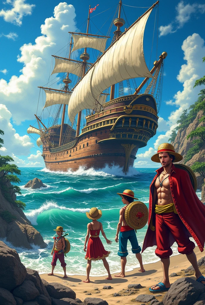 a team pirates one piece in a boat