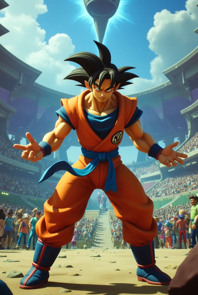 cr4shstyle, Goku dragon ball z in fighting pose, in a tournament