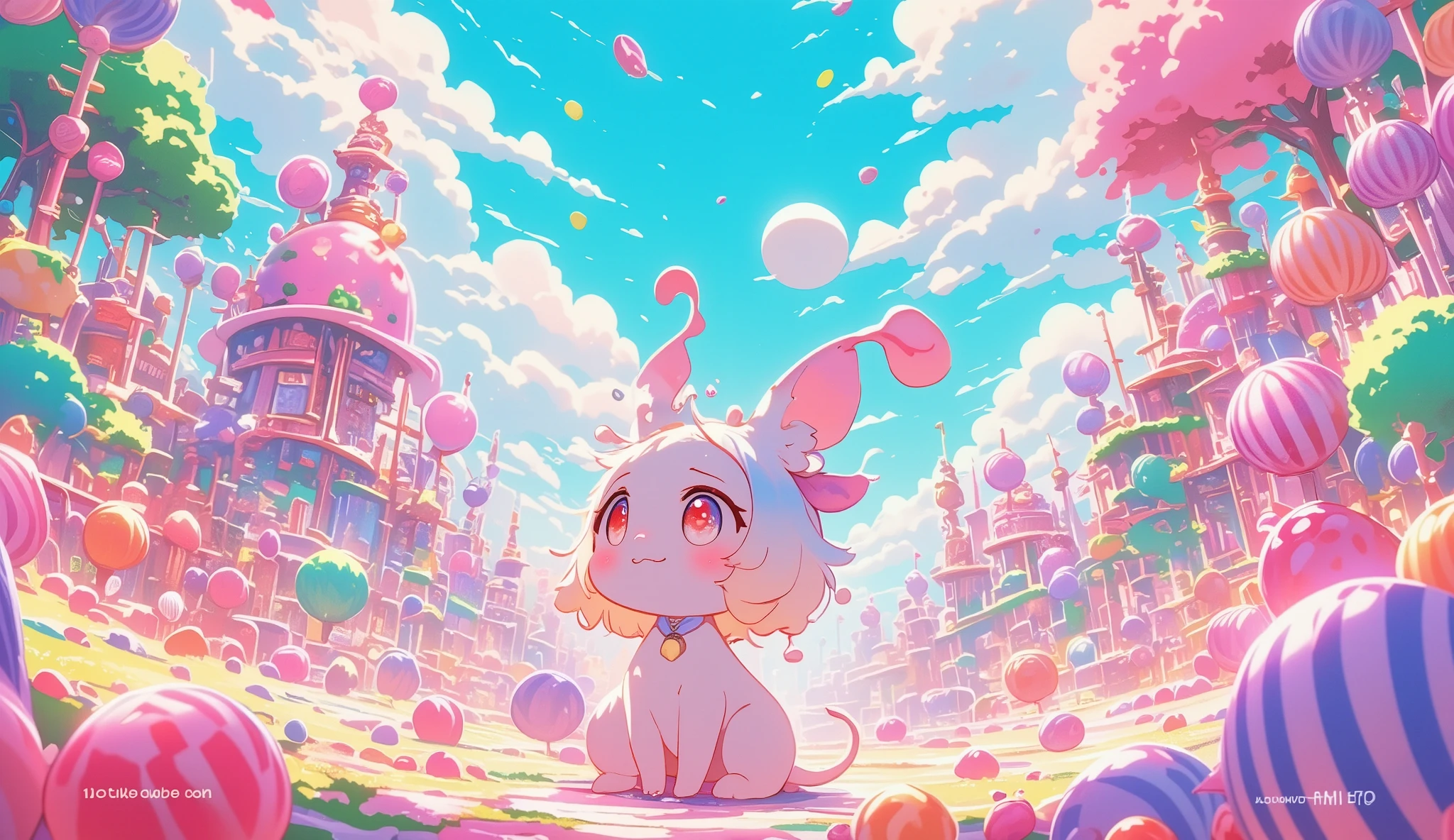  landscape, candy world,lyh_niji, pastel colors, depth, colors, pink and green and purple