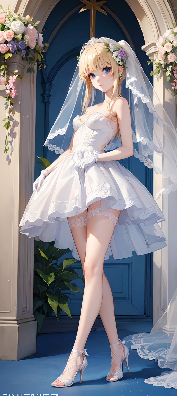Light | Genshin Impact, masterpiece, Highest quality, One person,Age 25, Proportion body, Proportion., Mermaid Line Dresses, , wedding, Medium chest, ,only, Standing in the middle of a flower garden, Outdoor, wedding, The sky is beautiful, holding a bouquet of flowers in both hands............, Facing the viewer., Thigh straps, Tilt your head, boredom, 10, 10, High resolution, smile,