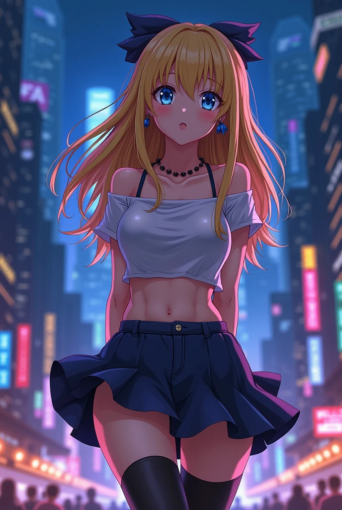 in a mini skirt and big hips shows panties