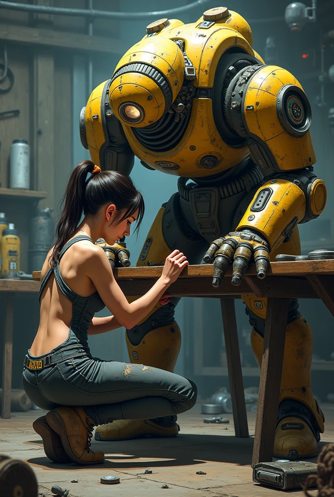 mini\(ttp\), (8k, photo in RAW format, beste-Qualit, tmasterpiece:1.4),(Creating a huge steampunk robot with magical modifications:1.3),steampunc,ciberpunk,(Cyberpunk Lite:0.5),in the workshop, neonlight, isometric, miniature, Landscape on the foundation,scenery,