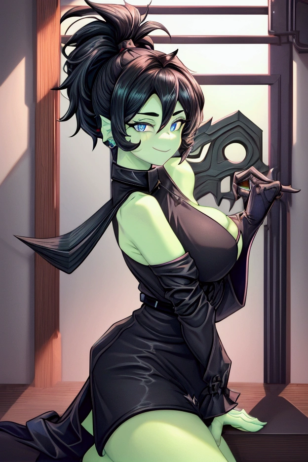 masterpiece,best quality,1girl,ultra detailed,dark theme,cowboy shot,race queen,corruption,3:,naughty face,sweat,closed mouth,heavy breathing,glowing eyes,pubic tattoo,see-through sleeves,crowd,victory pose,monster boy,micro bikini