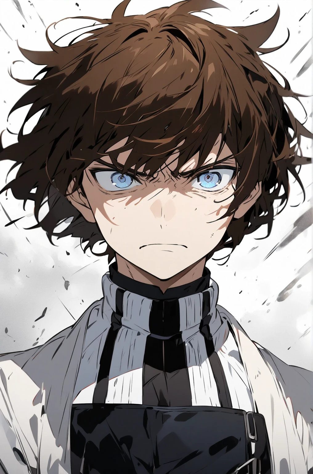 He is a 16 year old teenager, He has slightly disheveled dark brown hair..., somewhat light brown eyes, He has a black heart-shaped spot on his left cheek that is quite large..., It is something serious, He has a somewhat exercised body, He is dressed in the anime uniform. "my hero academia", Black tentacles emerge from his back that he controls.