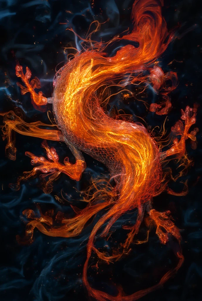 A glowing salamander, with a fluid, scaly body, emanating flames around it. Its body can be a vibrant shade of orange, red or yellow, with incandescent details that reflect fire.