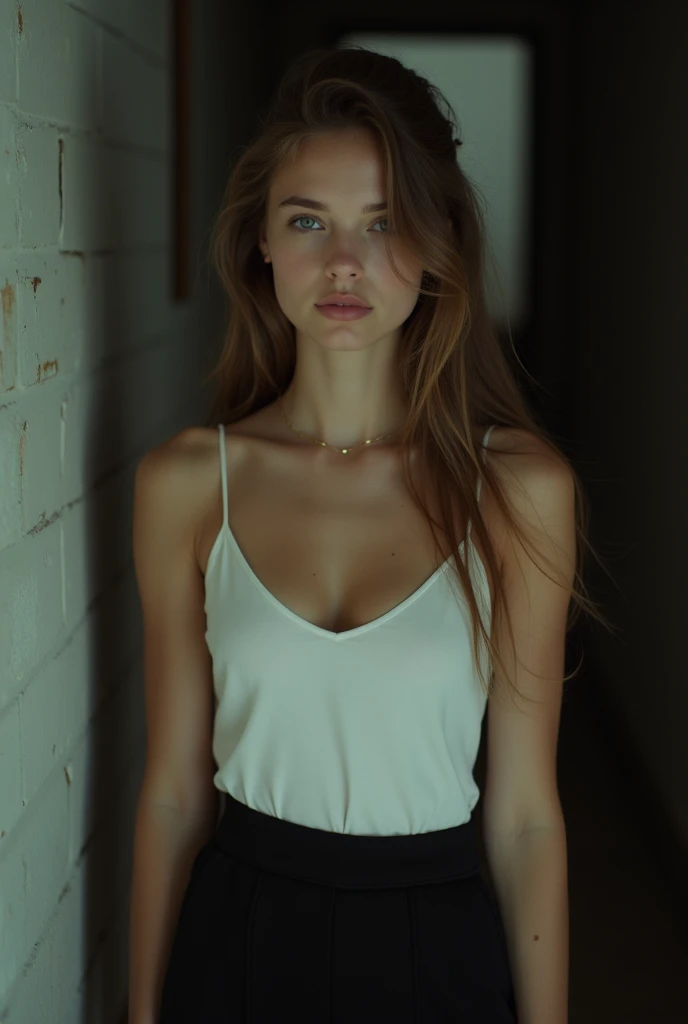 (highest quality:1.2), Ultra-detailed, European-American woman, 21 years young, realistic, black and white, shot on film, film grain, hight contrast, shadows wall corner, shy, she wears a vintage dress, slightly lateral pose, natural lighting, blonde hair, studio portrait, masterpiece, noir, small shy smile