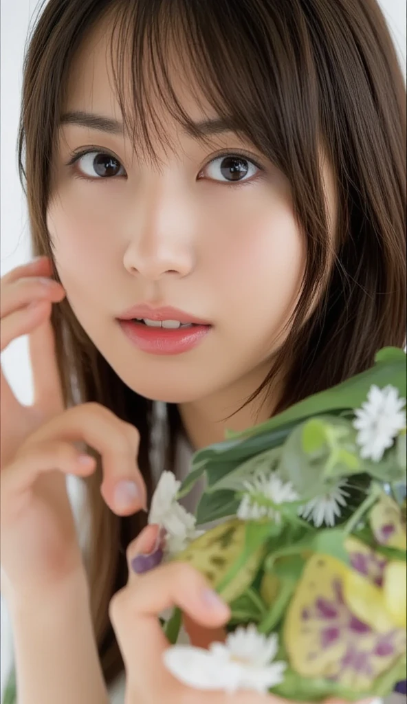 32K, masterpiece, masterpiece,  realistic ,  very detailed,    photo of a slender girl,  high res,  faces that Japanese men really like.,  Smoother Light  ,  Official Art,  Depth of Written Boundary,  bright light, close,  detailed face , smile,  Beautiful Details in the Eyes , 19 years old Korean,  cute,  real skin texture deep into the night, T-Shirts,
