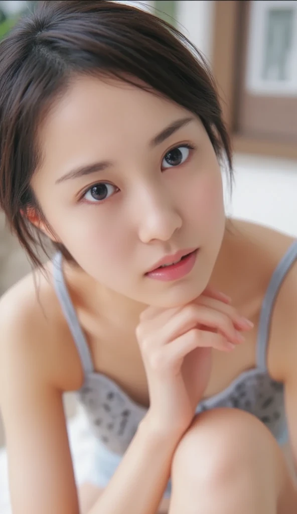 32K, masterpiece, masterpiece,  realistic ,  very detailed,    photo of a slender girl,  high res,  faces that Japanese men really like.,  Smoother Light  ,  Official Art,  Depth of Written Boundary,  bright light, close,  detailed face , smile,  Beautiful Details in the Eyes , 19 years old Korean,  cute,  real skin texture deep into the night, T-Shirts,
