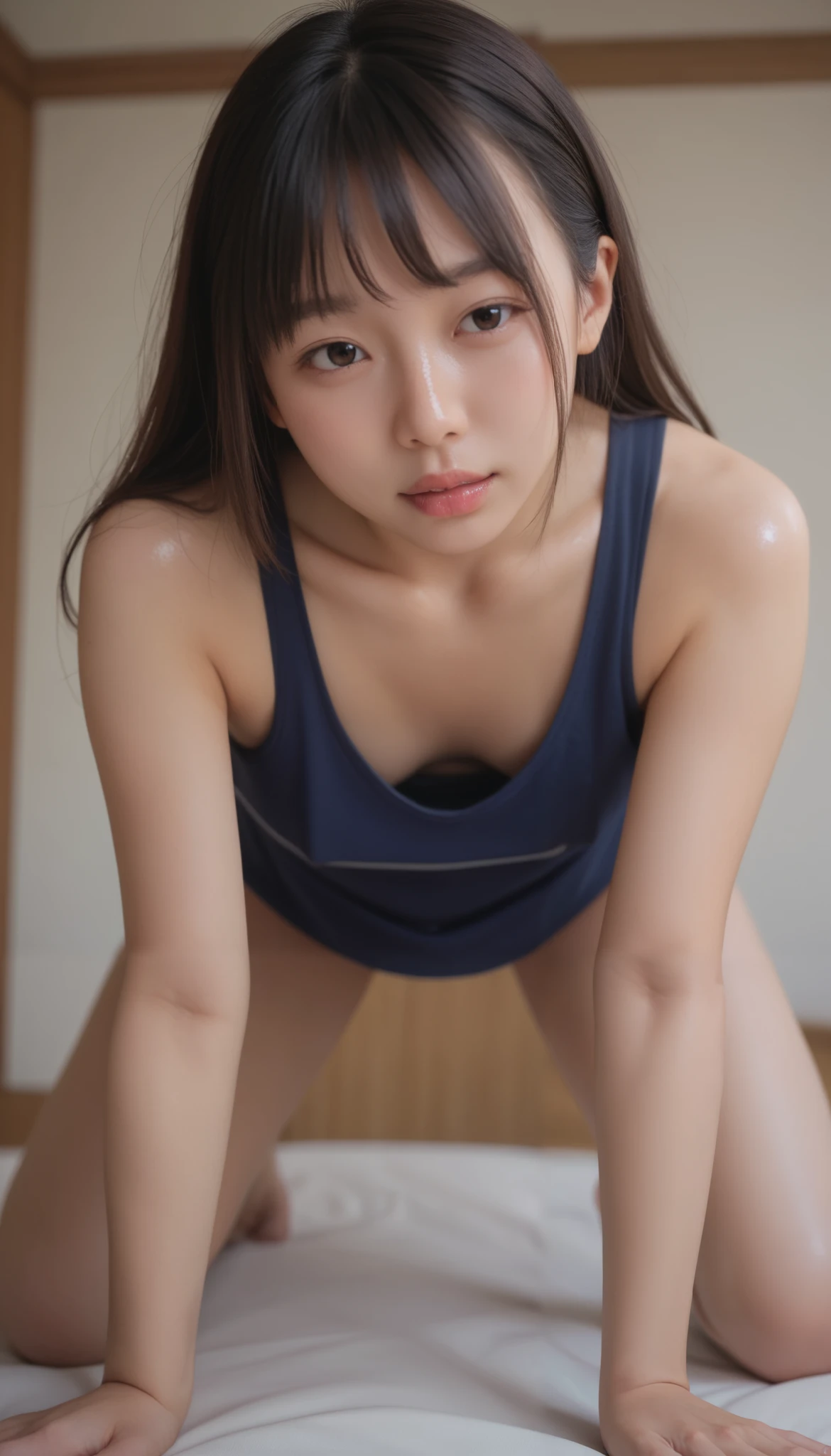 gym pantry, 1 teenage girl, Younger, work of art, best qualityer, highy detailed, detailed pussy, sock, smallbreast, taking off sneakers