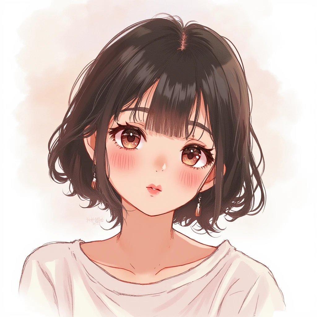 a cute , pink lips, wearing a bright white shirt, in the style of the soft aurorapunk color palette, an anime illustration of her face, animated gifs, hand-drawn animation, charming sketches, soft and bright, hazy romanticism, superplane style, white--air background 1:1--niji 5--expressive style 