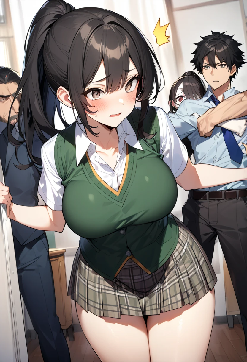 Highest quality,masterpiece,Nipples,Black Hair,class,Female teacher in her 40s,pubic hair,She gets naked and gives instructions to male students.,smile,calm,Fabric dividers,Beauty,Big
