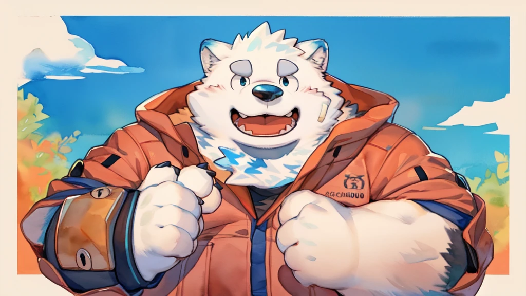 Scribble Wolf face, (( cute)),   anthro  (Wolf), ( greyish black fur :1.2),   comic style  , white beard, White abdomen, (Knight Outfit ,   long red cherry colored cloak by Arashi Takemoto), (close:1.5), Arashi Takemoto made ,  Milky Tiger Kamyuel  , by milkytiger1145, by 96panda, Generous Smile,  happy ,   open her mouth , (watercolor \( Medium \),   comic style  :1.2),Front View,   focus on face  ,  abstract background ,  fantasy,  Various colors,  colorful , illumination
 Embarrassed face without shorts