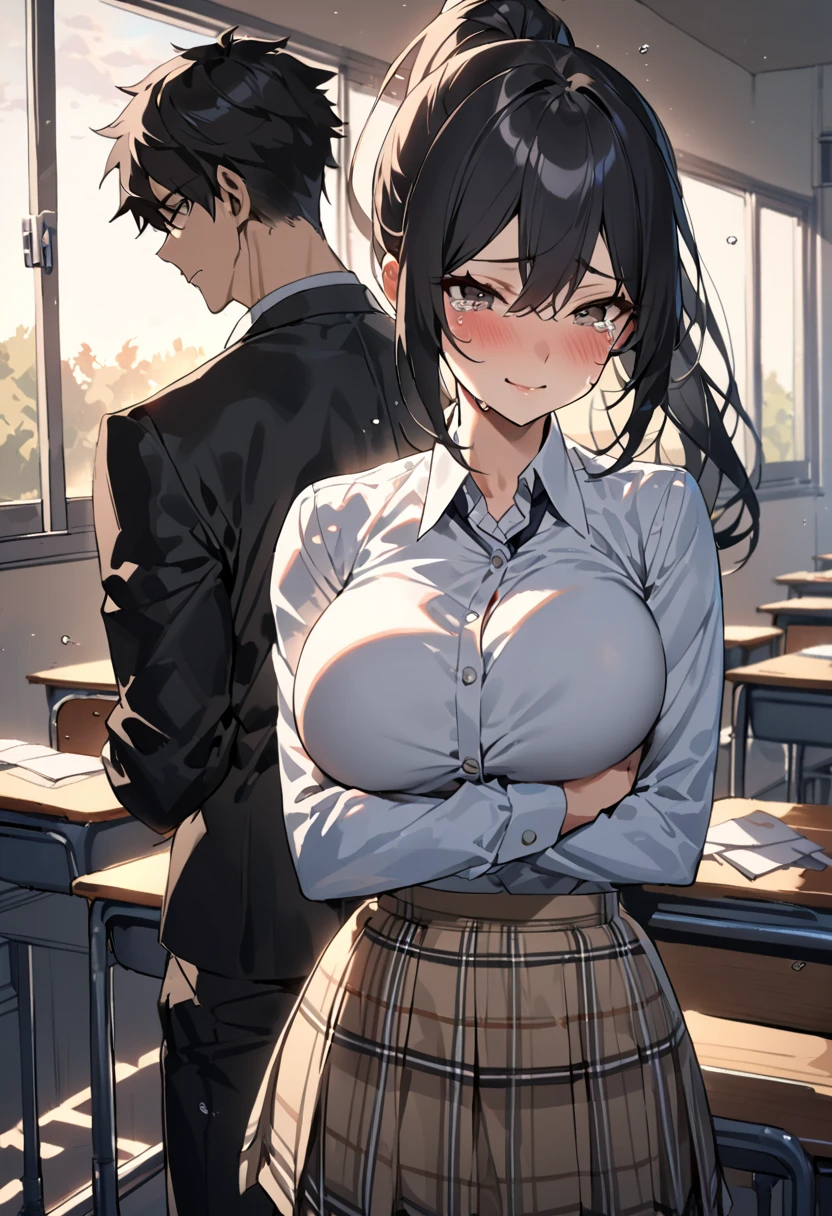 Highest quality,masterpiece,Black Hair,Classmate,classroom,Teasing and teasing the boys,Friendly,She lifts her skirt to show her panties