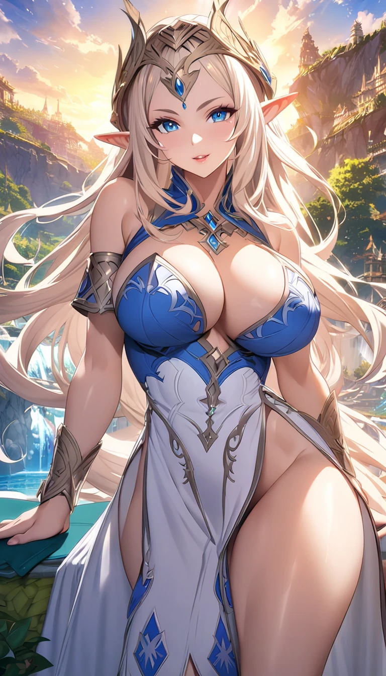 Elf,Sister,Big Breasts, long hair,fantastic background