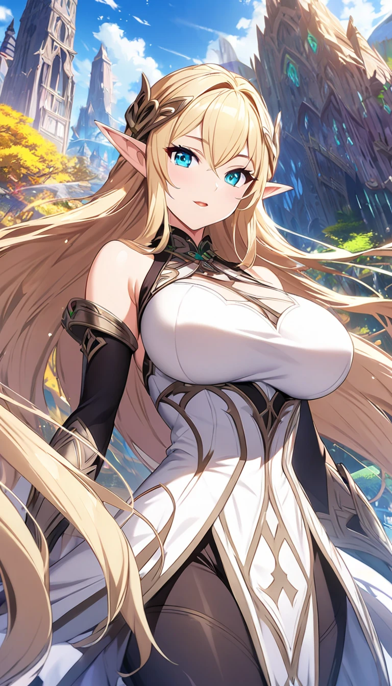 Elf,Sister,Big Breasts, long hair,fantastic background