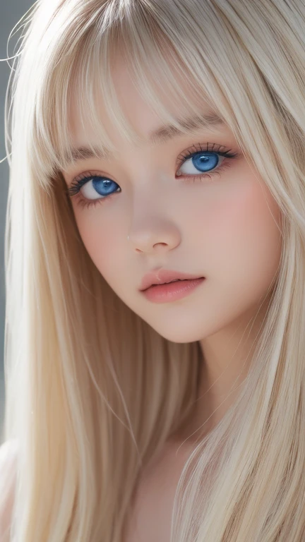 RAW Photos、((((Extremely beautiful portrait)))、(((Bright and fair skin))、1 girl、、Sailor suit、A 15-year-old pretty, bright, natural platinum blonde beauty.、((Gorgeous, natural, bright white platinum blonde))、Super long straight hair、Beautiful Bangs、[Attractive large bright blue eyes]、Smooth, thin and super long hair、Eyeliner、Hair between the eyes、smile、((masterpiece、最high quality、Ultra Detail、Film Light、Intricate details、High resolution、8k、Very detailed))、Detailed Background、8k UHD、Digital SLR、Soft Light、high quality、Film Grain、Fujifilm XT3、Shallow depth of field、Natural light、(Perfect hands)、Perfect beautiful face、Small Face Beauty、round face、Cheek gloss highlighter