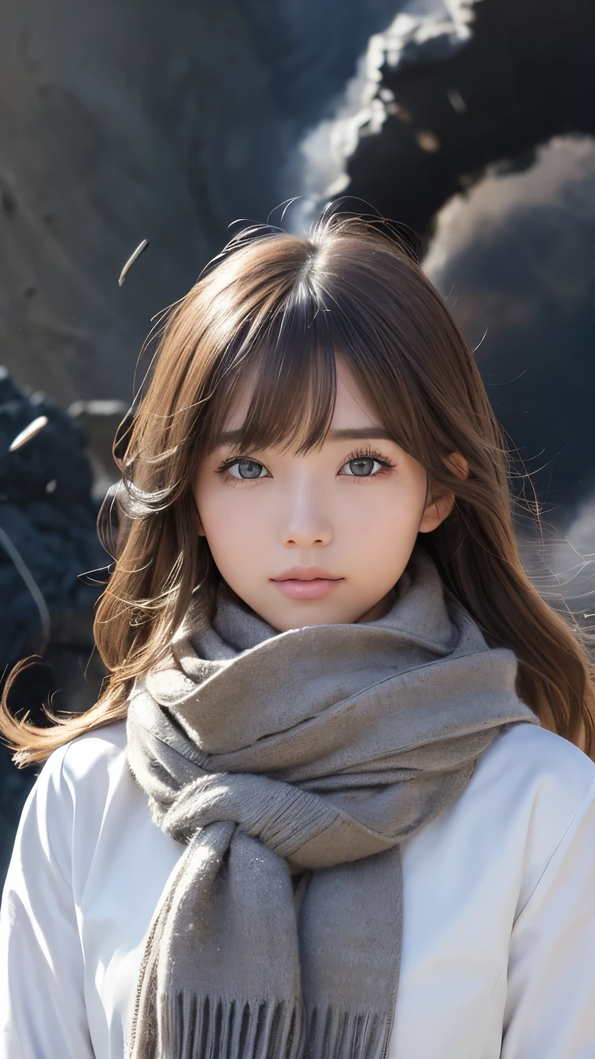 ((hair blowing in the wind、 no makeup in the coal mine:1.2))、(realiStic、 Photorealistic、Super detailed、beSt detailed SkinS、higheSt quality、maSterpiece、超A high reSolution)、cute ruSSian woman、S、high School girl、 young girl、 1 girl、have bangS、Ash Blonde:1.7、 double eyelids in judo uniforms、drooling eyeS、JapaneSe Style face、purity、realistic skin type、Thick muffler、Grey scarf、 fluffy hair 、((There'S hair in the Scarf:1.3))、red cheekS、The wind iS blowing、that'S Snowing、 knight 、illumination、後ろからのillumination、hair blowing in the wind