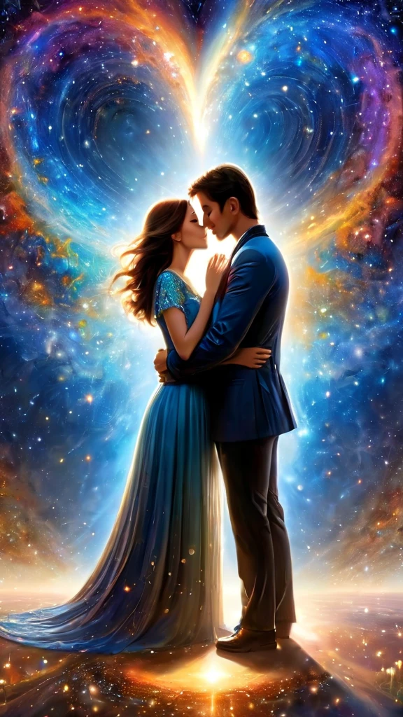 He traveled actoss the universe for eons, looking for his true love, lovers finally reunited, a beautiful tearful joyous reunion, long alart and finally back together, relief, hugs, joy, kisses, hugs, perfect soul mates, lovers for eternity