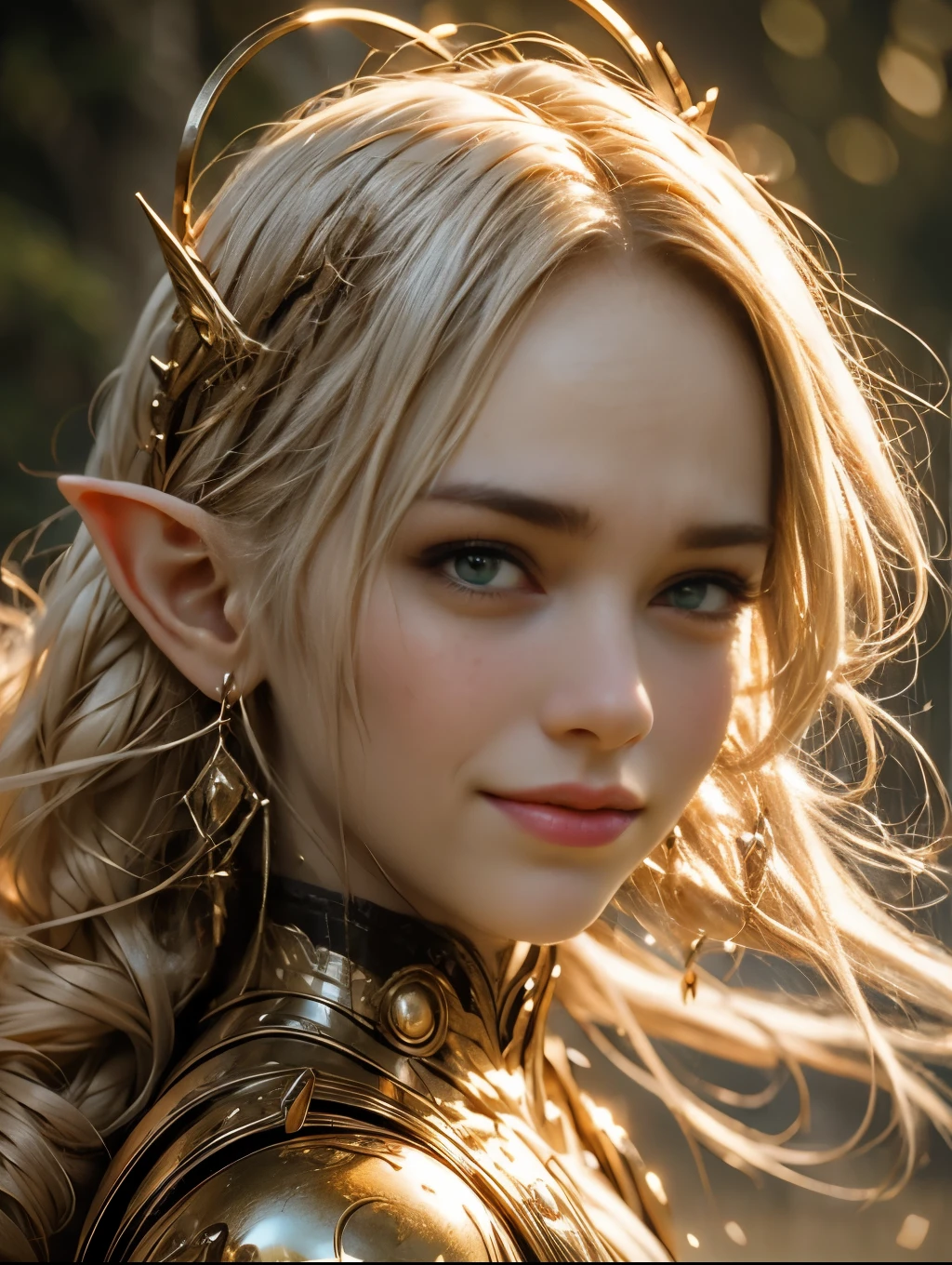 Portrait of beautiful smiling female elf face 