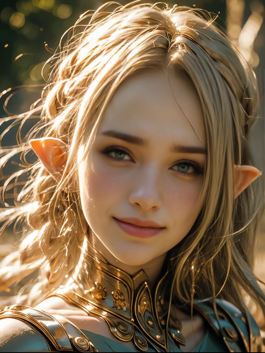Portrait of beautiful smiling female elf face 