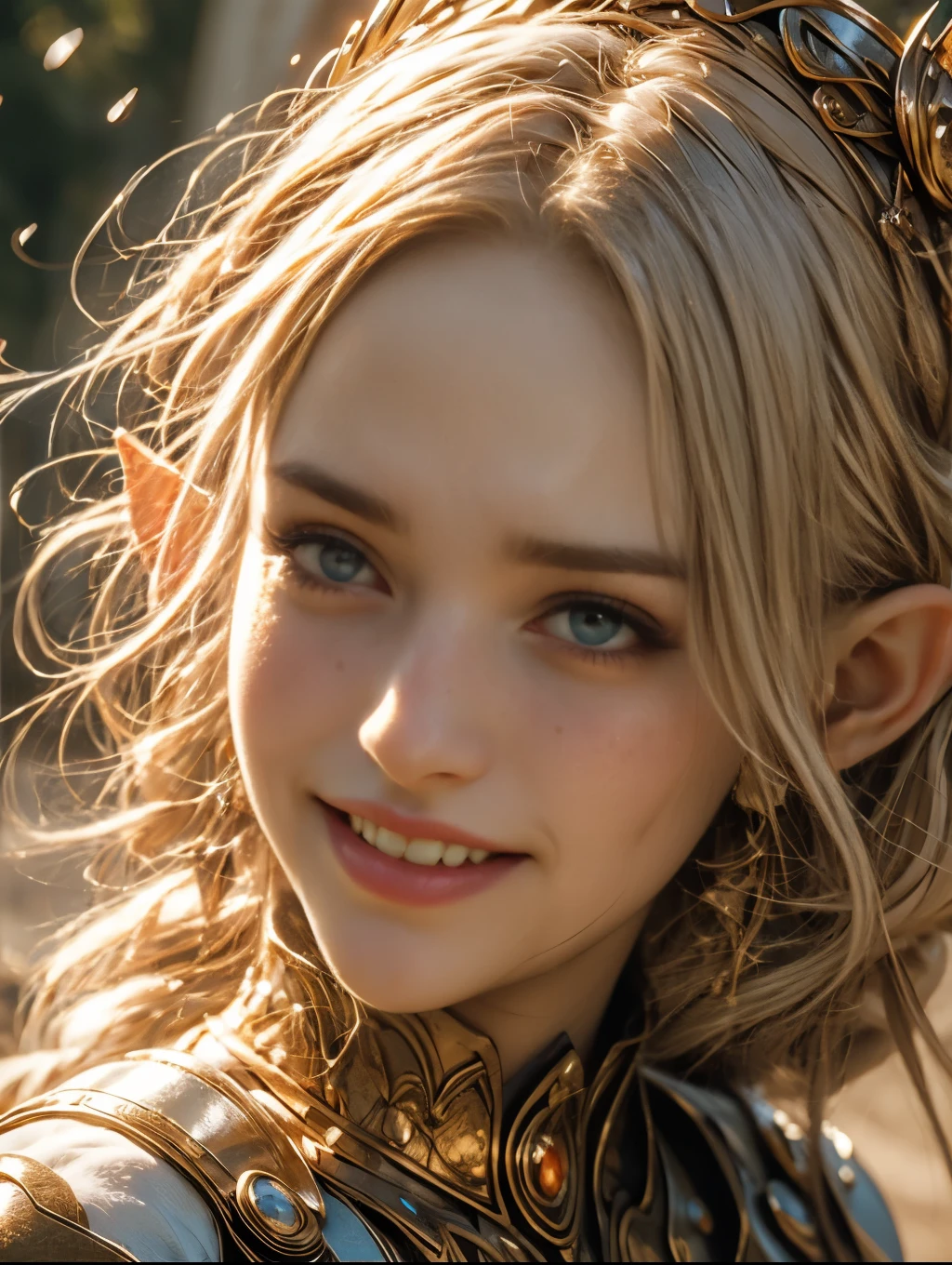 Portrait of beautiful laughing female elf face 