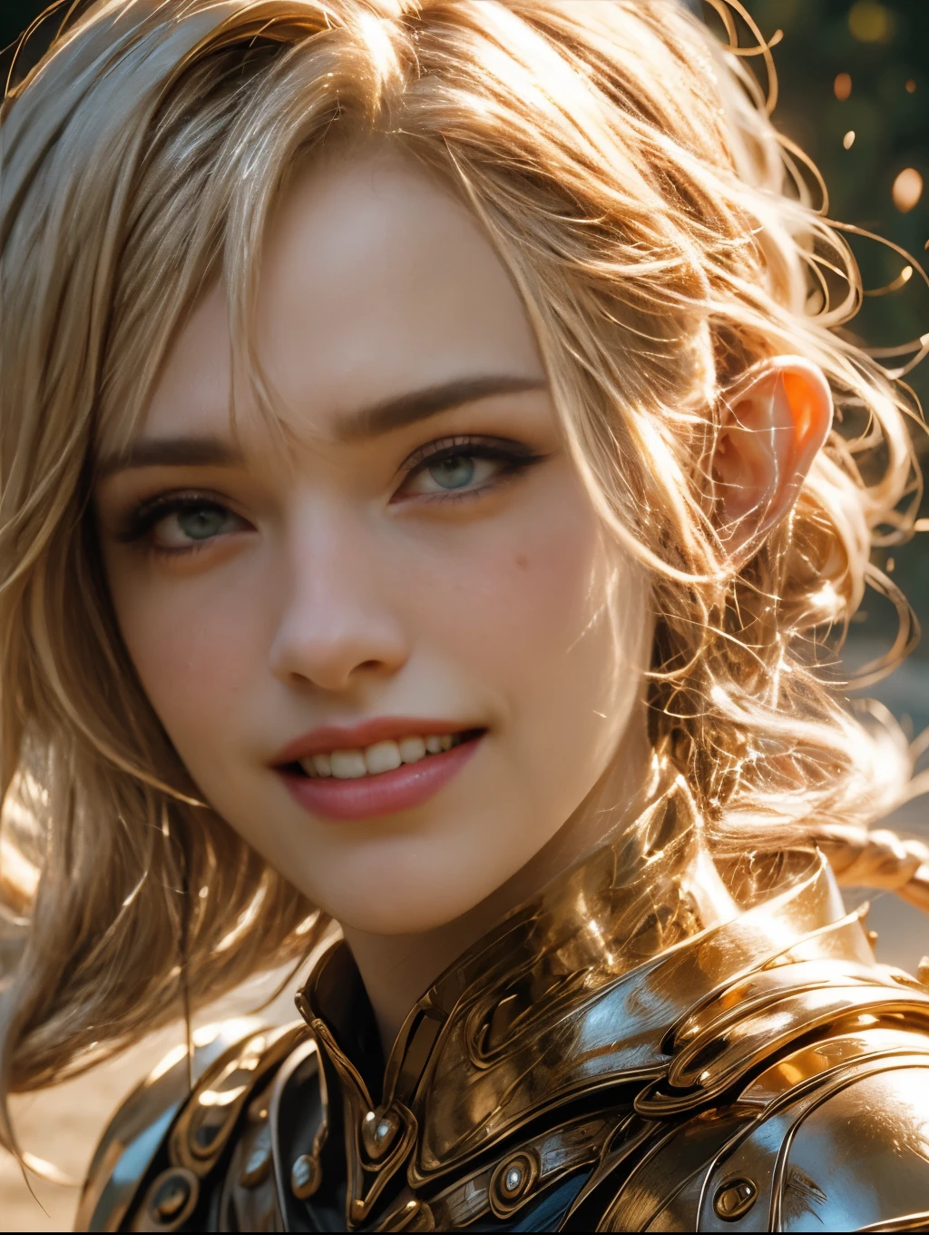 Portrait of beautiful laughing female elf face