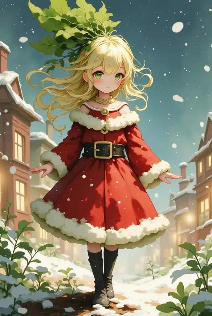 (Masterpiece, top quality, high resolution, highly detailed CG unified 8K wallpaper)), (huge stunning goddess shot, very hot and sexy, jaw-dropping beauty, perfect proportions, beautiful body, slim body beauty:1.3), (random poses, dynamic composition), Christmas, Santa Claus, (woman in Santa Claus costume, staring at viewer, red coat and skirt with white fur trim, long sleeves, thick black belt, gold buckle, black leather boots, Santa Claus hat, smiling shyly:1.3), (beautiful hands, correct fingers, 4 fingers, 1 thumb), The city at night with snow falling and twinkling illuminations,