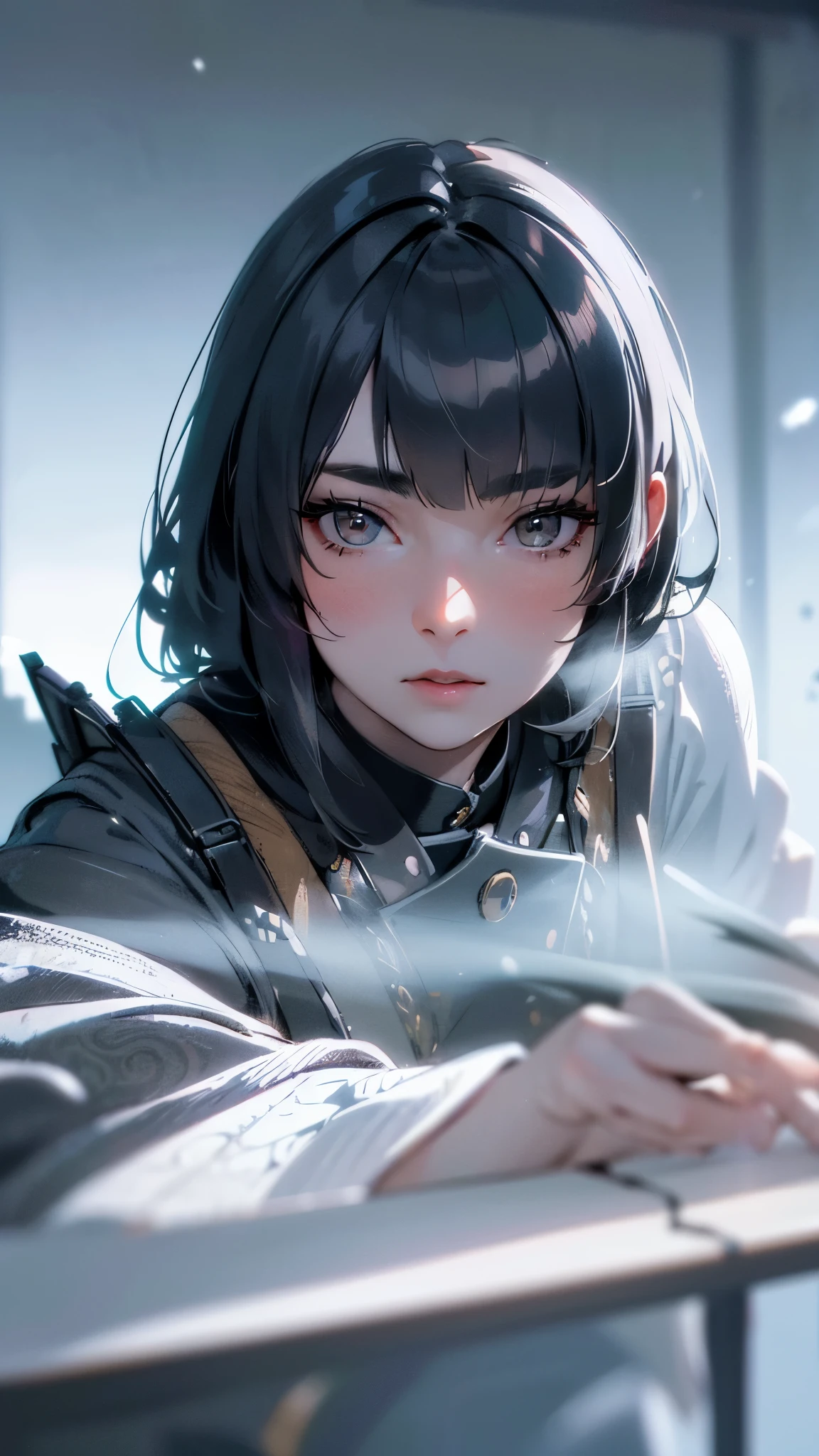 beautiful detailed girl samurai, 18 years old, sexy flexible body, long legs, detailed delicate facial features, beautiful detailed eyes, slightly plump lips, samurai stance, holding katana raised overhead, icy cold winter landscape, snow covered pine trees, moody cinematic lighting, dramatic shadows, intricate ornate armor, flowing robes, (best quality,8k,highres,masterpiece:1.2),ultra-detailed,(realistic,photorealistic:1.37),detailed portrait,cinematic lighting,dramatic shadows,muted color palette,moody atmosphere