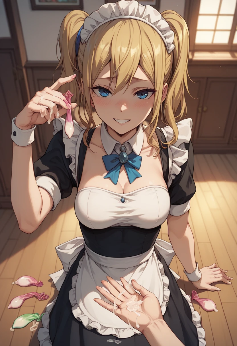 Hayasaka Ai, maid top sexy,  used condoms floor cum in hand, medium breasts 