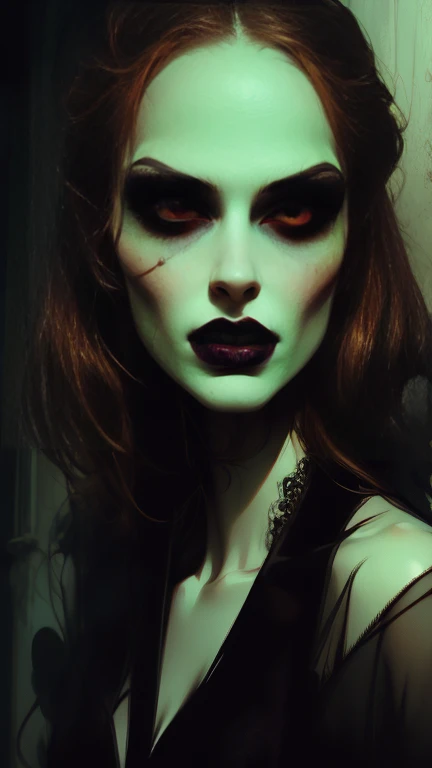 Vampire woman, sexy, seductive,  beautiful face , gothic face ,  sharp face  ,  delicate face  , Female face, Ojos rojos , delgado,  average breasts, elegant, ropa elegant,  full body , realistic look, sharp focus face  , realistic look texture,  Analog Style  ,  dim and changing lighting , atmospheric,