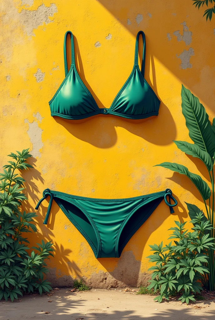 Create a drawing of a not so muscular man wearing a bikini
