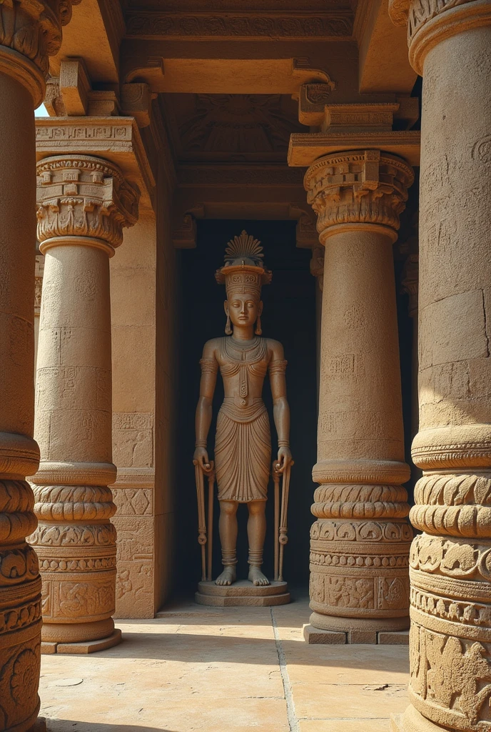 A vibrant scene from ancient India showcasing scholars, artists, and scientists working on manuscripts and sculptures, with intricate patterns and classical Indian architecture.